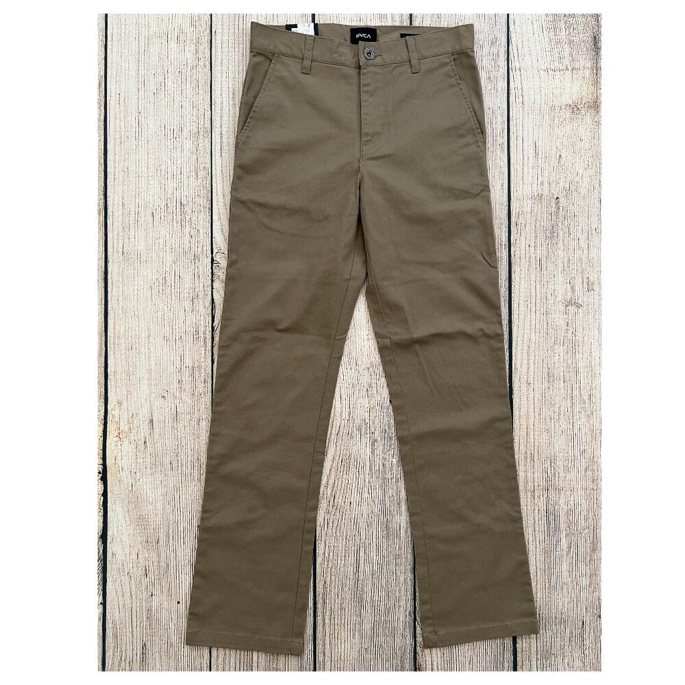 E1-- NWT brown RVCA week-day stretch slim straight casual pants Boys size 27